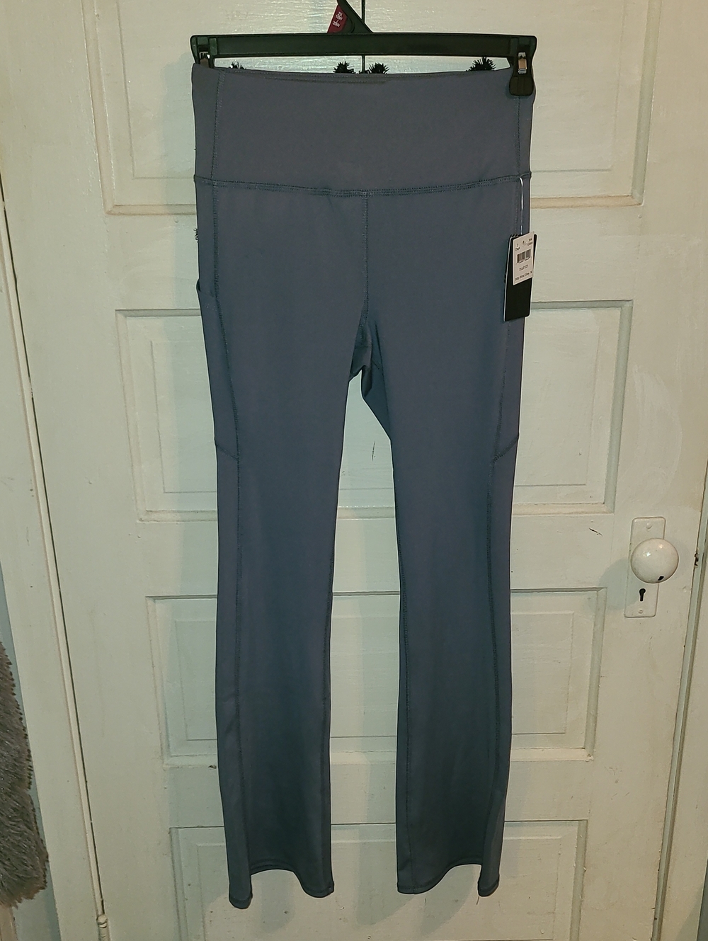 Women's High-Waist Flare Leggings in Dusty Blue